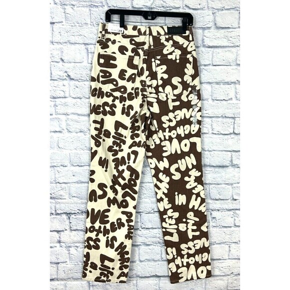 New Pacsun Womens Size 28 Dad Jean White Chocolate Peace Love Straight Leg E4 - Picture 2 of 11